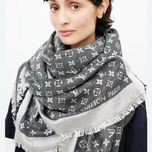 Cashmere  scarf. Shawl .Classic monogram in grey. Cashmere wool blend